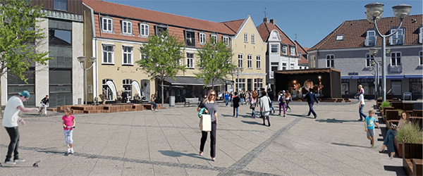 Arkivfoto Blomstrende liv og optimisme på Sæby Torv